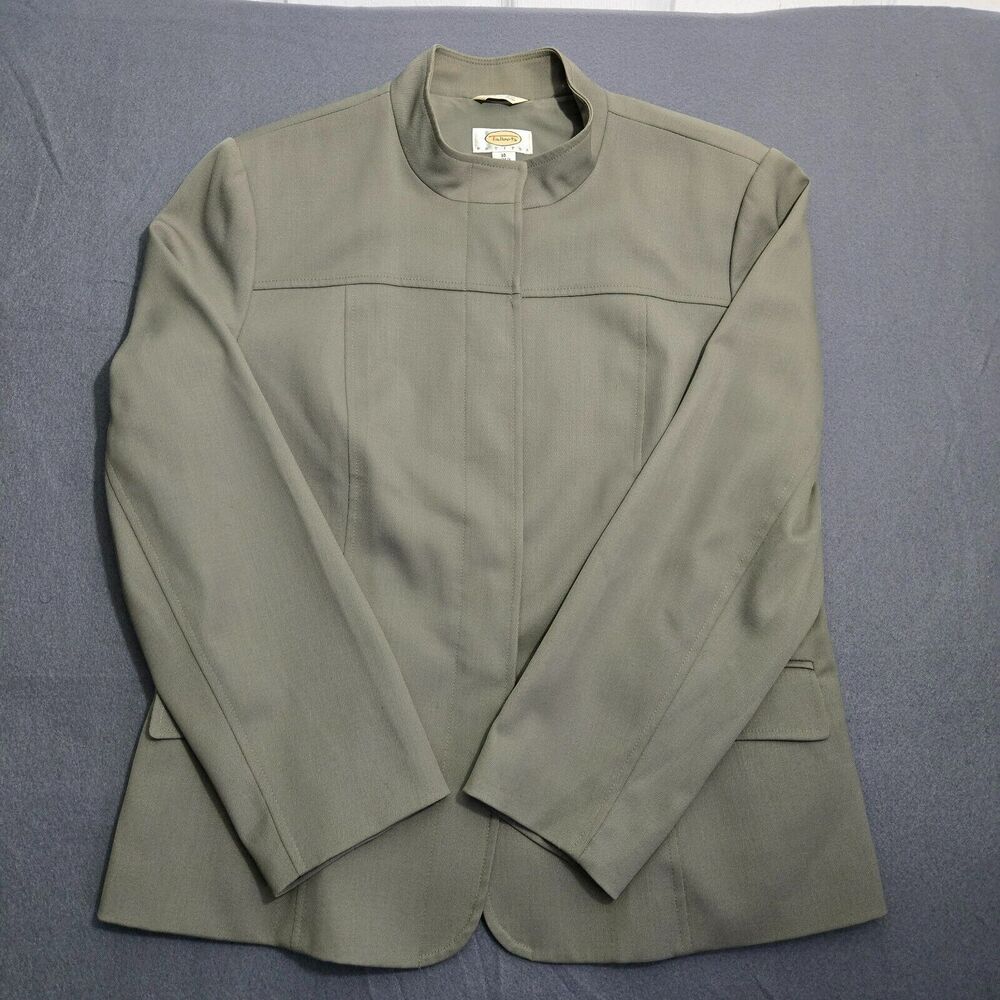 Talbots Blazer Women 16P Green Button Up Mock Collar Pockets Wool Blend